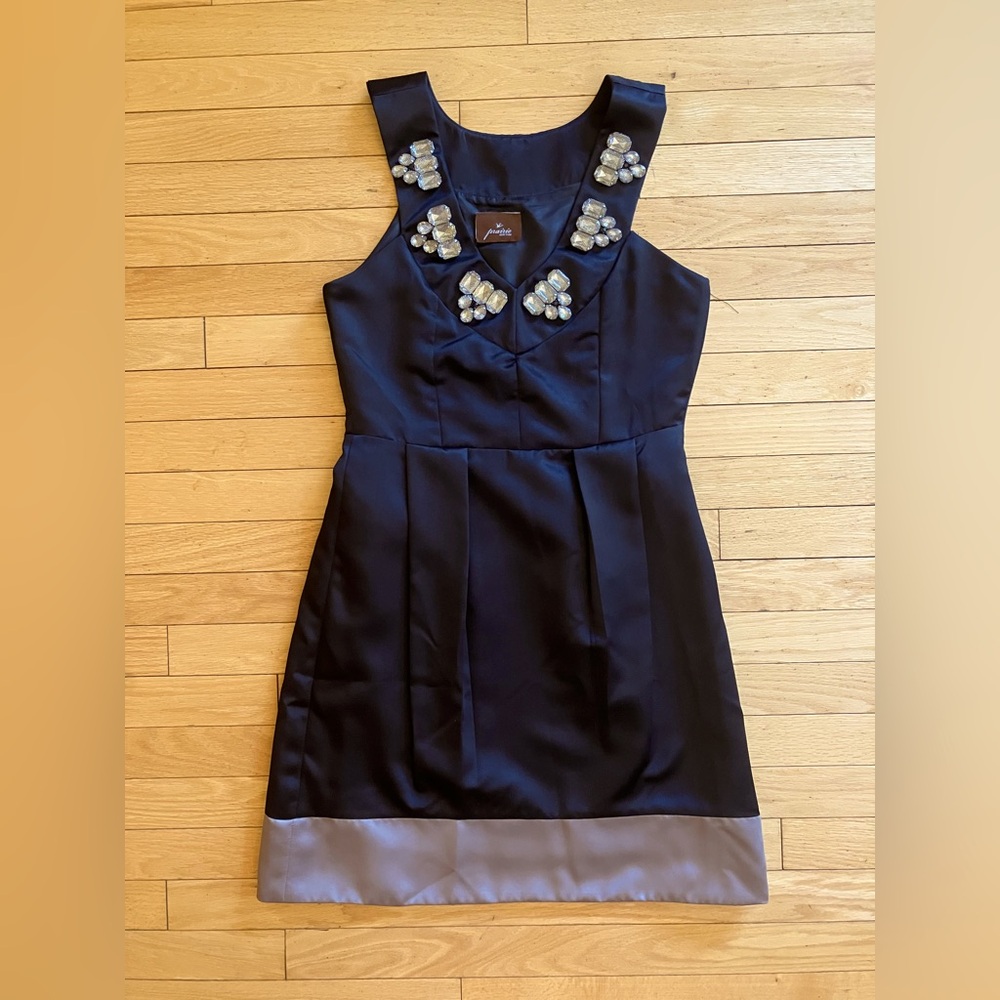 Prairie New York Black Halter Sheath Gemmed Neckline Mini Dress
